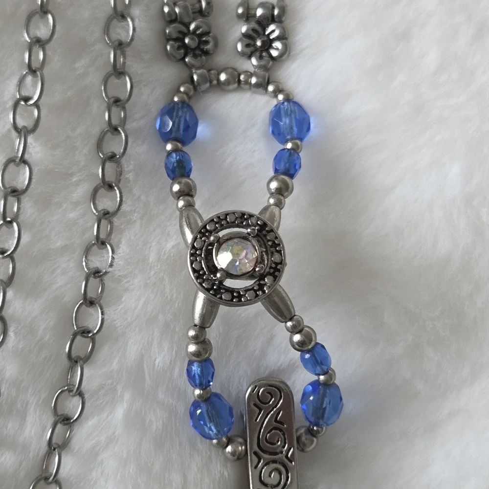 Lilla Rose Prism Badge Lanyard Silver Tone Blue Beaded ID Holder Teacher Nurse